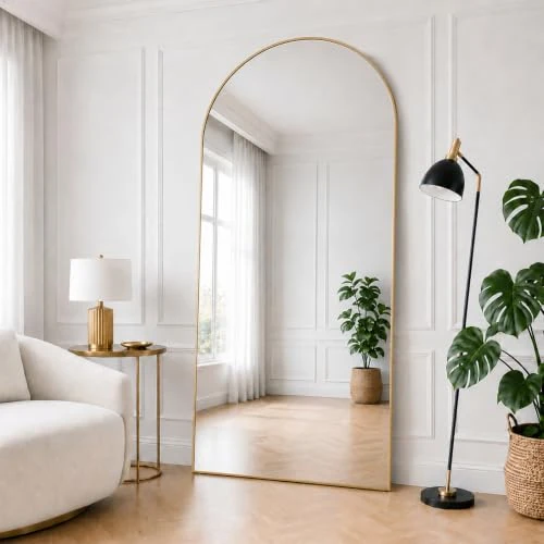 Offerta a tempo: Lorvane Specchio da Terra 171 x 76cm, Specchio da Terra ad Arco, Dorato - 5% da 119.99 € a 113.99 €