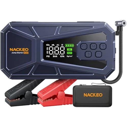 Offerta a tempo: NACKEO Booster Avviamento Auto, 8000A Avviatore Batteria Auto con Compressore 160PSI(Fino 12.0L Diesel/ALL Gas), Starter Batteria Auto Al Litio 12V, Avviatore Emergenza Per Auto con Torcia a LED, LCD - 31% da 109.99 € a 75.99 €