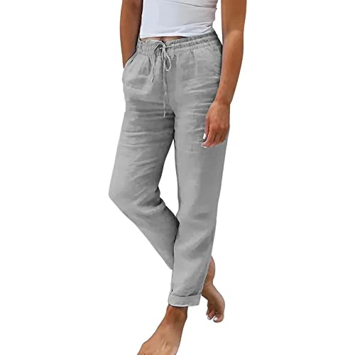 Offerta a tempo: Pantaloni Donna Estivi Pantalone Lino Cotone Larghi Estivo 7/8 Tasche Gamba Coulisse Tinta Unita Eleganti Pants Pantalone Traspirante Pantaloni Palazzo Donna Estivi Abbigliamento Vita Alta Leggeri - 0.00% da 9.99 € a 9.99 €