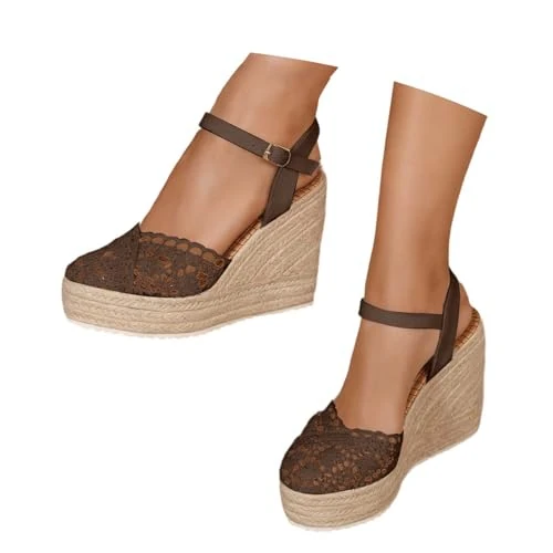 Offerta a tempo: scarpe marroni donna, Sandali Da Donna Estivi, Espadrillas Con Zeppe, Piattaforma Scarpe A Punta Chiusa, In Pizzo, Comodità, Cinturino Alla Caviglia, Vintage Per Vacanze, Tacco Chiuso, Caffè, 38 - 0.00% da 29.98 € a 29.98 €