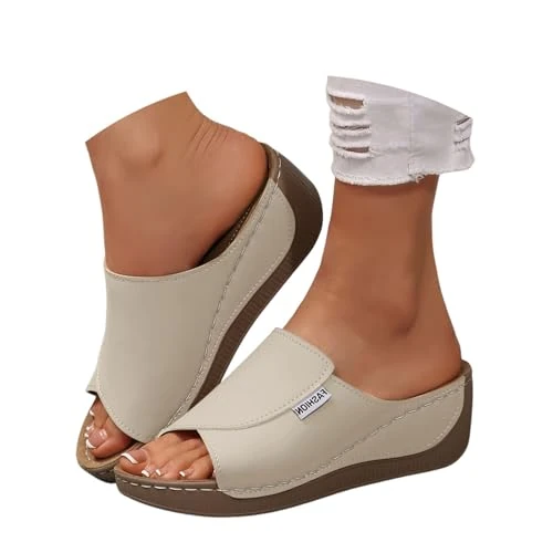 Offerta a tempo: ciabatte estive antiscivolo donna, Ciabatte Donna Estive Comode Ortopediche Sandali Pelle Anatomiche Eleganti, Zeppa Antiscivolo Supporto Arco per Casa e Spiaggia Scarpe Trekking Pantofole, Beige, 39 - 0.00% da 19.98 € a 19.98 €
