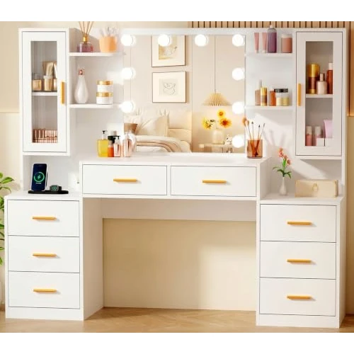 Offerta a tempo: BEWISHOME Toeletta Trucco con Specchio e Luci LED,Luminosità Regolabile - 14% da 139.99 € a 120.02 €