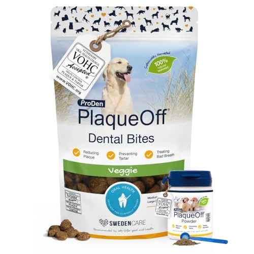 Offerta a tempo: ProDen PlaqueOff Cura Dentale per Cani – Set con Polvere Dentale 60g e Dental Bites 150g per Cani di Taglia Grande | Aiuta a Ridurre Placca, Tartaro e Alito Cattivo | Clinicamente Testato - 28% da 32.98 € a 23.74 €