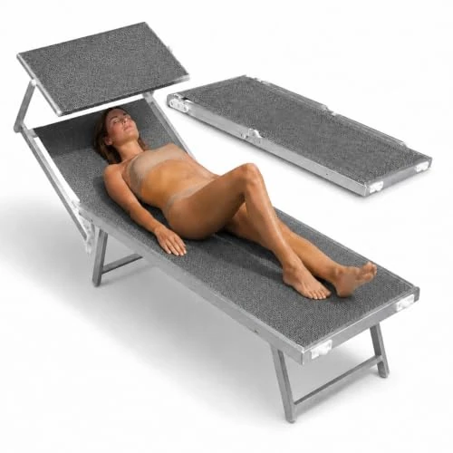 Offerta a tempo: Avilia - Lettino Prendisole da Giardino con Parasole Girevole 360° – Alluminio, Texilene, 150 kg | Sdraio da Mare Pieghevole, Schienale 30-40°, L60×P186×A44/94 cm, Chiuso L60×A148 cm (Grigio) - 0.00% da 79.90 € a 79.90 €