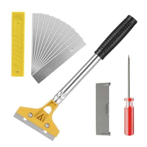 VINATO Rasqueta de acero inoxidable 30 cm con 10 cuchillas de repuesto – Rasqueta para vitrocerámica, cocina y suelo
