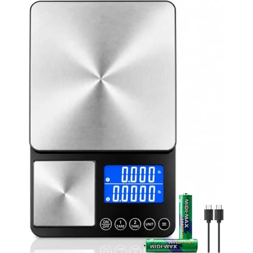 Offre limitée : Balance De Cuisine À Double Plateau, 15kg, Rechargeable USB-C | Petit plateau gradué à 0,01g, tare indépendante, addition des poids et écran LCD rétroéclairé pour cuisine et pâtisserie de 33.99 € à 27.54 € (19% de remise)