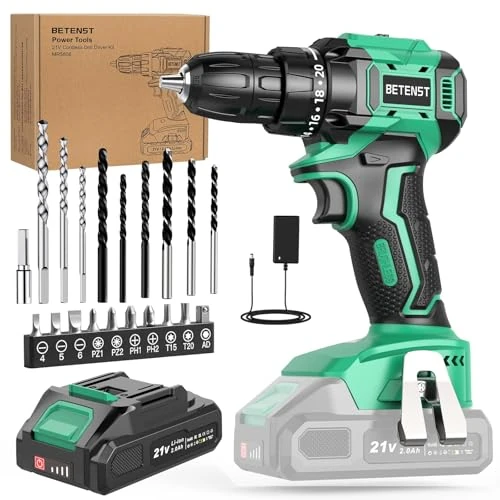 Offerta a tempo: Trapano Avvitatore a Batteria Brushless, BETENST Avvitatore a Batteria 21V con Batterie 2.0Ah, 45N.m Avvitatore Elettrico, 20 Coppia, 10mm Mandrino, 20 Accessori Per Casa Progetto, Fai da te, Verde - 0.00% da 59.98 € a 59.98 €