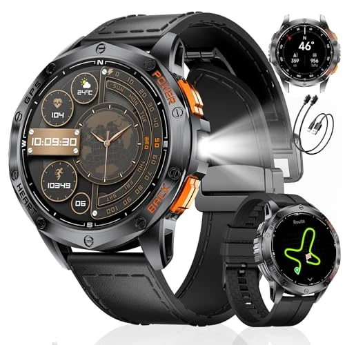 Zeitlich begrenztes Angebot: LIGE GPS Smartwatch Herren, Barometerdruck/Höhenmesser/Kompass, 1,43" AMOLED Smart Watch mit LED Taschenlampe/170 Sportmodi/5ATM/Bluetooth Anrufe/Gesundheitsmonitor für Android iOS,DM1-K von 99.99 € auf 99.99 € (0.00% Rabatt)