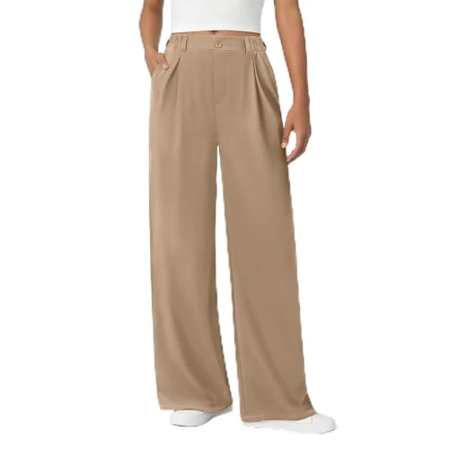 Offerta a tempo: Generico Pantaloni Larghi Donna Estivi Casual - Pantaloni Lino Leggeri Elastico in Vita Elegante Baggy Linen Pants Pantalone da Spiaggia Sportivo Lavoro Vita Alta Pantalone con Coulisse Gamba Larga - 0.00% da 19.90 € a 19.90 €