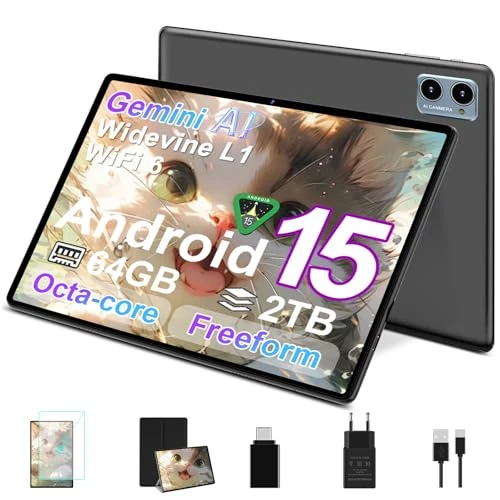Offre limitée : SUAAT 2026 Tablette 10 Pouces Android 15, Octa-Core, 64 Go de + 2 to TF | 5G + Wi-FI 2,4 GHz | Gemini AI | Bluetooth 5.0 | 8 MP + 5 MP | Port Type-C, Tablette Tactile avec étui-Noir de 229.00 € à 229.00 € (0.00% de remise)