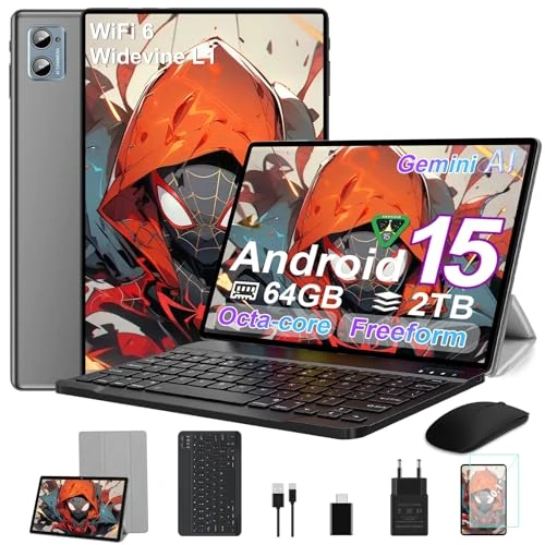 Offre limitée : SUAAT Tablette 10 Pouces Android 15 Octa Core avec 64Go ROM +2To TF | 5G + 2.4G WiFi | FHD | GMS | 8MP + 5MP | Type C, Tablette Tactile avec étui, Clavier et Souris -Gris de 159.99 € à 159.99 € (0.00% de remise)
