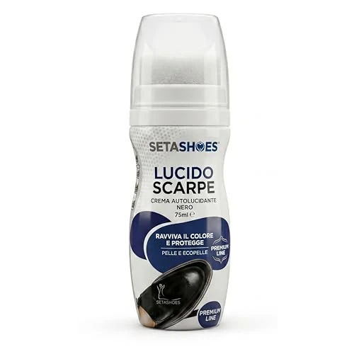 Offerta a tempo: Setashoes Lucido Liquido per Scarpe Nero 75ml - Crema Autolucidante con Spugna Applicatrice Integrata, Ravviva il Colore e Protegge Calzature in Pelle ed Ecopelle, Premium Line - 0.00% da 19.99 € a 19.99 €