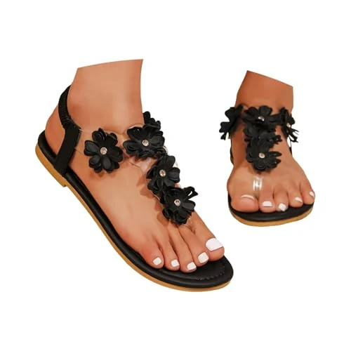 Offerta a tempo: Sandali Donna,Sandali Donna Estive Comode Piatti Ciabatte con Decorazioni A Fiore Eleganti Bohemia Open Toe Sandalo per Spiaggia, Casa e Mare,36-43, Nero,36 - 0.00% da 16.98 € a 16.98 €