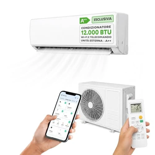 Offerta a tempo: Wintem – Condizionatore 12000 BTU Inverter R32, Wi-Fi, A++/A+, Compressore GREE | Climatizzatore 12000 BTU Fisso, Pompa di Calore, 65 dB(A), Turbo, Sleep, Display LED - 5% da 299.90 € a 284.90 €