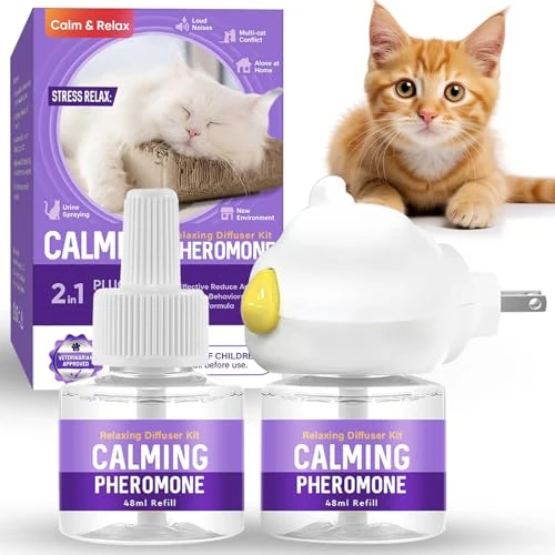 Offerta a tempo: Feromoni per Gatti, Diffusore di Ferormoni per Gatto per Ridurre Graffi e Marcature, Soluzione Relax per Gatti per 60 Giorni, 2 Ricariche 48 ml, Adatto per Più Gatti - 0.00% da 19.76 € a 19.76 €
