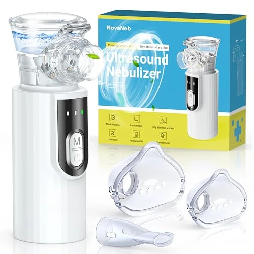 Offerta a tempo: Aerosol Portatile Silenzioso – Macchina Aerosol per Aerosol Adulti e Aerosol Bambini, 2 Modalità Regolabili, Aerosol Ultrasuoni Autopulente con 2 Maschere e Boccaglio, per Viaggi e Uso Domestico - 0.00% da 29.99 € a 29.99 €