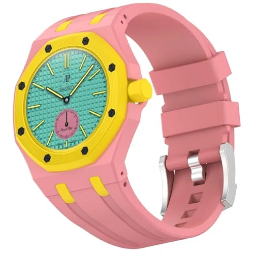 Offre limitée : MGUEIAO Bracelet Silicone Compatible avec Swatch Royal Pop Savonnette, Bracelet de Sport Souple Réglable, Couronne en position 3 heures - Pink Yellow de 11.99 € à 11.99 € (0.00% de remise)
