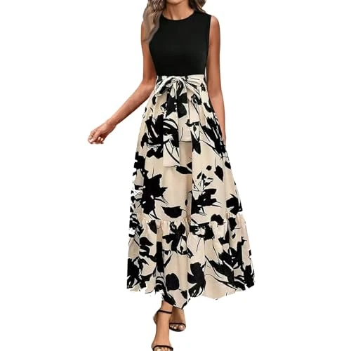 Offerta a tempo: RUIRUILICO Vestito Donna Estivi Stampa Floreale Abito a Portafoglio Senza Maniche Girocollo Casual Elegante Maxi Abito da Cocktail Festa Bohémien - 0.00% da 19.99 € a 19.99 €