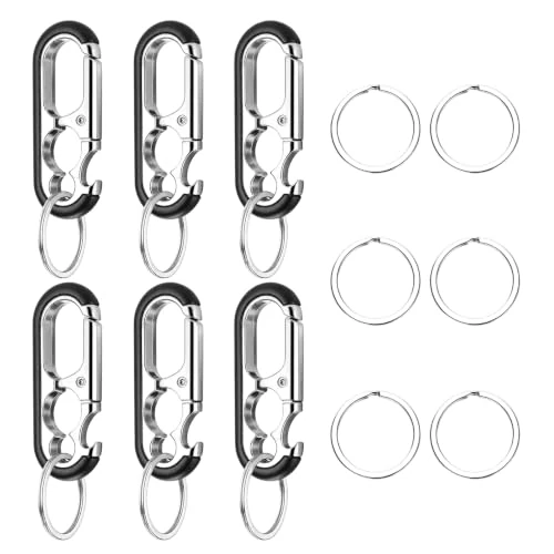 AiQInu Karabijnhaak voor autosleutelhanger, 12 stuks, sleutelring met 6 sleutelhangers, flesopener, multifunctionele flesopener voor eigen gebruik of als cadeau
