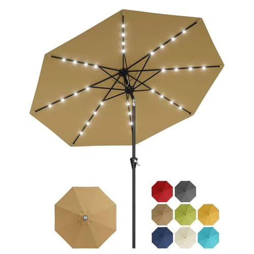 Offerta a tempo: GarveeHome Ombrellone Da Giardino Solare 3 m Con 32 Luci LED, Protezione UV, Sollevamento a Manovella, Inclinazione Regolabile Con Pulsante, Per Terrazzo e Giardino - 0.00% da 122.31 € a 122.31 €