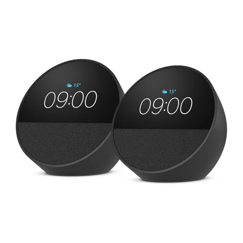 Offerta a tempo: Amazon Echo Spot (modello 2024) | Sveglia intelligente con audio di qualità | Nero, con Accesso Anticipato ad Alexa+ (Confezione da 2) - 48% da 189.98 € a 98.98 €