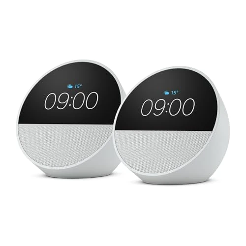 Offerta a tempo: Amazon Echo Spot (modello 2024) | Sveglia intelligente con audio di qualità | Bianco, con Accesso Anticipato ad Alexa+ (Confezione da 2) - 48% da 189.98 € a 98.98 €