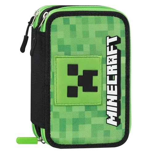 Offerta a tempo: MINECRAFT - Astuccio Scuola Ufficiale Minecraft, Astuccio 3 Scomparti Bambini e Ragazzi con Set Cancelleria Incluso, 5 Etichette Adesive Portanome e Pratica Chiusura a Zip, 13x20Hx7 cm - 24% da 33.90 € a 25.71 €