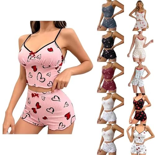Offerta a tempo: Generico Pigiama Donna Cotone Pigiama Donna Estivo Sexy, Completo Corto con Canotta a Spalline Sottili e Pantaloncini, Pigiami Femminili con Bottoni - 0.00% da 7.99 € a 7.99 €
