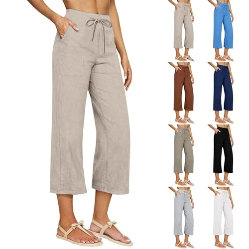 Offerta a tempo: Tnompsu Pinocchietto Estivo Donna Cotone E Lino Pantaloni 3/4 Donna Estivi Capri Pinocchietti Taglie Forti con Tasche Leggeri Pinocchietto Spiaggia Tinta Unita Shorts Eleganti per Vacanze Mare - 0.00% da 23.98 € a 23.98 €
