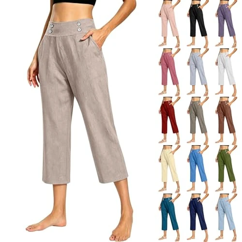 Offerta a tempo: Tnompsu Pantaloni 7/8 Donna Estivi Larghi Pantaloni Capri Curvy Cotone E Lino Elegante Pinocchietti Casual con Tasche Vita Alta Palazzo Donna Traspirante Shorts Sportivi per Yoga E Ufficio - 0.00% da 23.98 € a 23.98 €