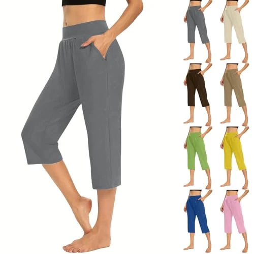Offerta a tempo: Tnompsu Pantaloncini Estivi da Donna,Pantaloni Donna 3/4 con Elastico in Vita, Pantaloni Larghi Leggeri, Tinta Unita, Elasticizzati, Tile Casual, Pinocchietto per Spiaggia, Larghi, Tempo Libero - 0.00% da 23.98 € a 23.98 €