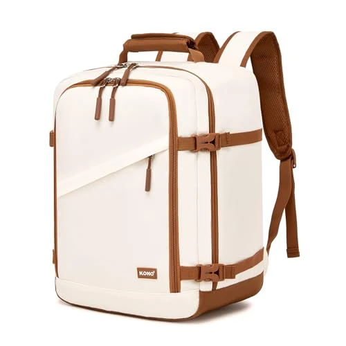 Kono Sac à dos 40 x 30 x 20 cm, sac à dos voyage cabine avion 40 x 20 x 25 cm, sac à dos de voyage 55 x 35 x 20 cm, bagage à main pour Ryanair, sac à dos léger multifonction pour homme et femme, Crème