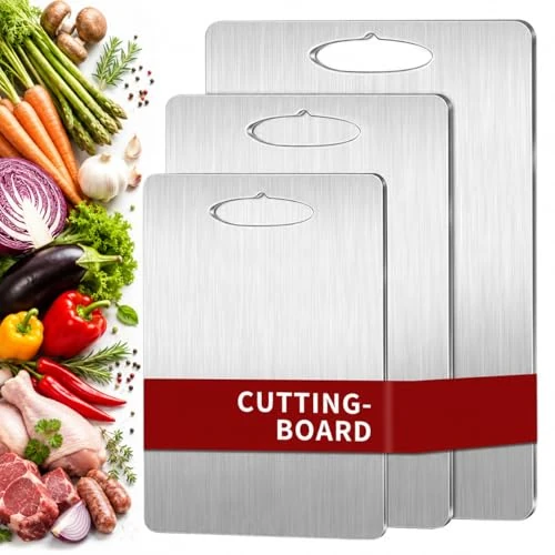 Offerta a tempo: Set di 3- Tagliere in Titanio, S316 Tagliere Acciaio Inox, Doppio Lato per Alimenti,Cutting Board per Verdura,Fruttas,Carne,Panes - 5% da 26.99 € a 25.64 €
