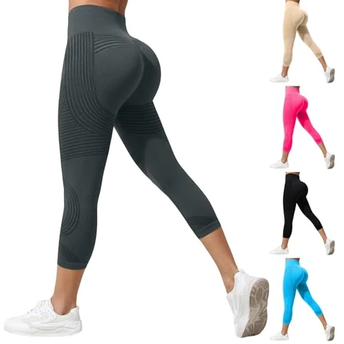Limited-time offer: Tnompsu Women's Sports Leggings 3/4 Leggings High Waist Elastic Opaque Leggins Gym Anti-Cellulite Push Up Yoga Pants for Fitness Soft Capri Pants for Daily Use, 01#grey, S from 20.85 £ to 20.85 £ (save 0.0%)