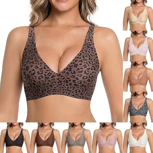 Offerta a tempo: Reggiseno Senza Ferretto Taglie Forti Imbottito Morbido Bra Senza Cuciture Push Up Comodo Reggiseno T-Shirt Reggiseni Invisibile Coppa Intera Supporto Forte Bralette per Seni Grandi Stampa leopardata - 0.00% da 17.98 € a 17.98 €