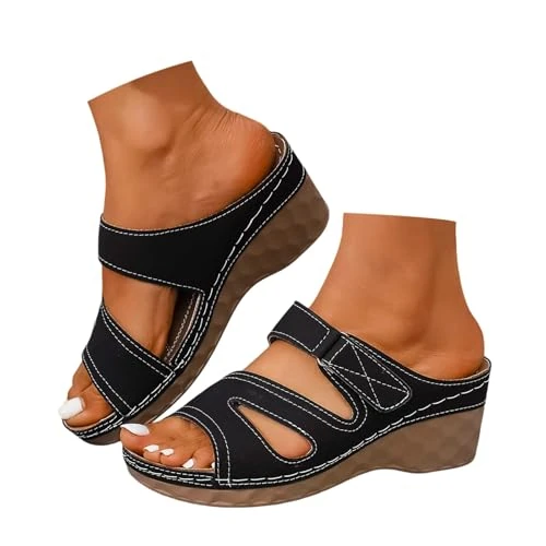 Offerta a tempo: Ciabatte Ortopediche Donna Estive - Pelle Anatomiche Sandali Pantofole Zeppa Comode Da Casa Eleganti Leggere Ciabatte Per Fascite Plantare Moda Aperta Antiscivolo Arch Support Sandalo Spiaggia Mare - 4.37% da 22.90 € a 21.90 €