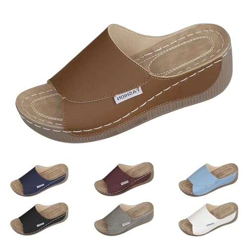 Offerta a tempo: Sandali Donna Estive - Ciabatte Donna Ortopediche Pantofole Zeppa Comode da Casa Eleganti Ciabatta Mare con Plateau Casual Aperta Antiscivolo Arch Support Sandalo da Passeggio per Spiaggia - 0.00% da 26.98 € a 26.98 €