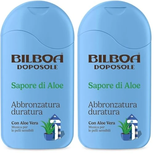 Offerta a tempo: Bilboa, Sapore di Aloe, Crema Doposole Corpo, con Aloe Vera, Mantiene Abbronzatura, Rinfresca e Idrata fino a 48h, Ideale per Pelli Sensibili, 200 ml (Confezione da 2) - 44% da 20.78 € a 11.64 €