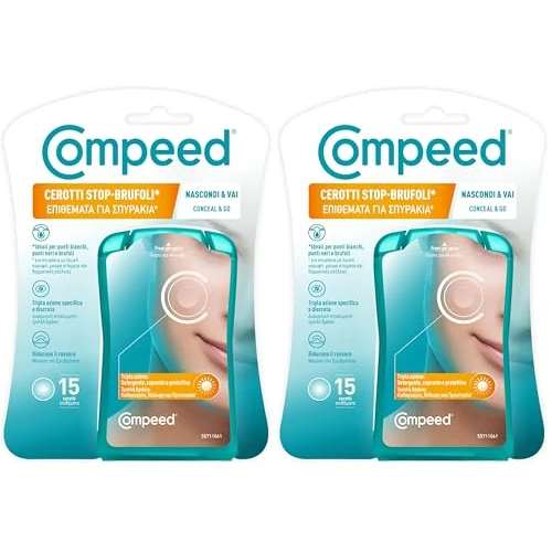 Offerta a tempo: Compeed® Stop brufoli Nascondi e Vai - Cerotti Invisibili Adatti a Tutte le tonalità della Pelle- Tripla Azione Detergente, Coprente, Protettiva. Per uso quotidiano - 15 pz (Confezione da 2) - 42% da 31.98 € a 18.56 €