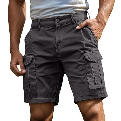 Offerta a tempo: Generico Pantaloncini Uomo Cargo, Bermuda Cargo Uomo con Tasche Laterali - Pantaloncini Corti Leggeri e Resistenti per Lavoro, Trekking e Tempo Libero, Elasticizzati e Traspiranti, Grigio scuro S - 0.00% da 19.98 € a 19.98 €