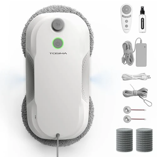 Offerta a tempo: Tosima W5 Pro 6400 Pa Robot Lavavetri, Doppia Spruzzatura ad Ultrasuoni, Pulitore Automatico per Vetri, Telecomando, 20 Panni in Microfibra - 20% da 189.99 € a 151.99 €
