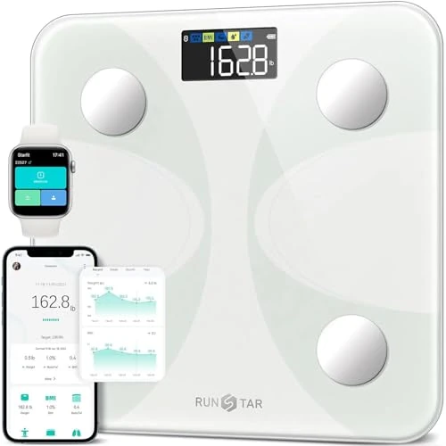 Offerta a tempo: RunStar Bilancia pesapersone e percentuale grasso, Bilancia smart digitale e precisa con ampio display, Analizzatore di 13 dati di composizione corporea - 36.98% da 47.59 € a 29.99 €