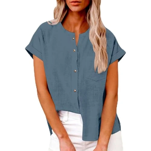 Offerta a tempo: Generico Camicia Lino Donna Camicia Donna Manica Lunga Estiva Camicie in Lino Cotone Elegante Blusa con Bottoni E Tasca Lavoro Casual Top per Ufficio Spiaggia E Abbigliamento Quotidiano Estivo - 0.00% da 18.90 € a 18.90 €