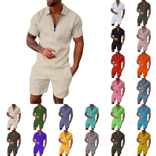Offerta a tempo: Lggwunsi tuta uomo estiva, Tuta Uomo Estiva Sportiva Maniche Corte Cerniera T-Shirt e Pantaloncini Estiva 2 Pezzi Set Completo Completa Cotone Leggero Tute Due Maglietta e Complete, Beige, L - 0.00% da 25.98 € a 25.98 €