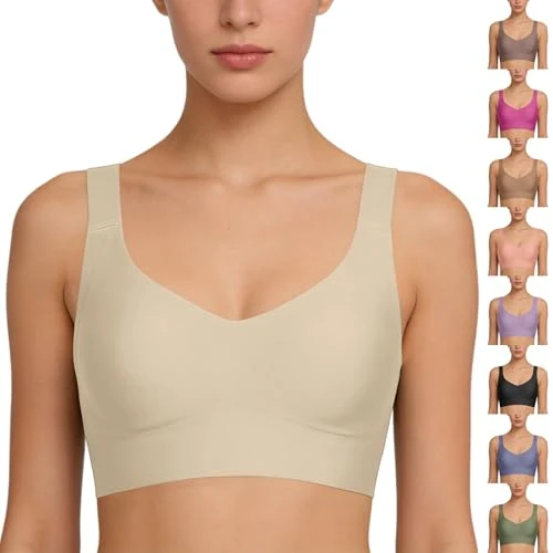 Offerta a tempo: Generico Reggiseno Schiena Scoperta Reggiseno Senza Ferretto E Senza Cuciture Donna Push Up Comodo Invisibile Reggiseno Imbottito con Spalline Regolabili Intimo Cuciture Imbottito Beige - 0.00% da 3.99 € a 3.99 €