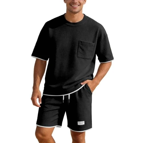 Offerta a tempo: Generico Tuta Uomo Sportiva Maniche Corte - Estiva 2 Pezzi Cerniera T-Shirt E Pantaloncini Set Completo Completa Cotone Leggero Tute Due Maglietta E Complete,s - 4xl - 0.00% da 20.90 € a 20.90 €