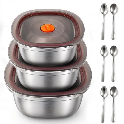 Offerta a tempo: AVENHO Contenitori per Alimenti con Datario, 3 Pezzi (1500ml, 2000ml, 2500ml), 304 Acciaio Inox, Coperchio Ermetico, Lavabile in Lavastoviglie, Ideale per Pranzo, Picnic e Palestra - 39% da 27.99 € a 17.14 €