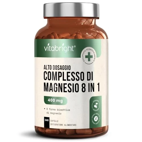 Oferta limitada: Complejo de Magnesio 8-en-1 | 400 mg | 240 Cápsulas Veganas - 4 Meses de Suministro | Magnesio Bisglicinato, Citrato, Malato y Taurato | VitaBright Magnesium Complex de 16.99 € a 9.99 € (ahorro 41%)