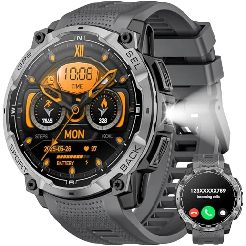 Offerta a tempo: Smartwatch Uomo con GPS, 1.43" AMOLED HD Orologio Smart Watch Militare con Chiamata Bluetooth, Torcia LED, Bussola, Cardiofrequenzimetro, 100+ Modalità Sportive Fitness Tracker per Android iOS - 40% da 149.99 € a 89.98 €
