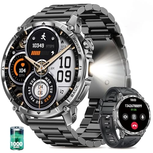 Offerta a tempo: SLOKSFil Smartwatch Uomo con 1000mAh, Orologio Intelligente Fitness con Chiamate Bluetooth, 1.7" Militari Smart Watch Tracker 110+ Modalità Sportive Cardiofrequenzimetro Sonno Android iOS - 37% da 89.99 € a 56.85 €